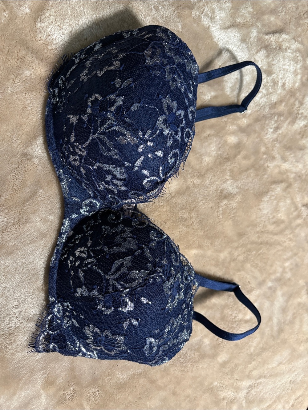 Victoria's Secret Dream Angels Padded Wireless Bra Navy Silver Lace 32D